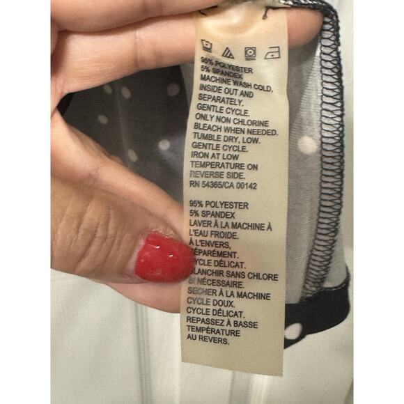 Allison Daley Women’s Short Sleeve Blouse - Black w. White Dots - Petite M - Picture 5 of 8